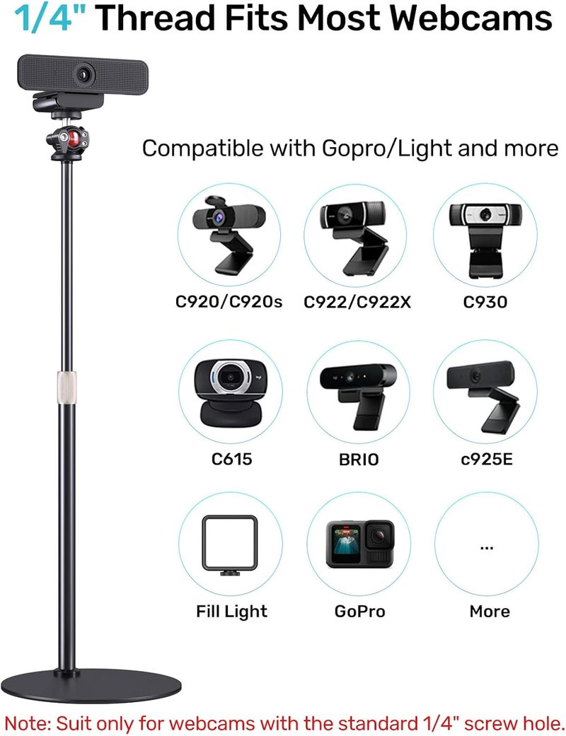 Etour Webcam Stand for Desk, Raise Height Desktop Stand with Adjustment for Logitech Webcam C920 C922 BRIO, 360°Rotatable Ballhead Desktop Tripod for Live Streaming/Video Calling with 1/4" Thread - Image 3